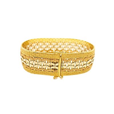 18k Gold Tri-Tone Lace Bracelet- Size: 7"