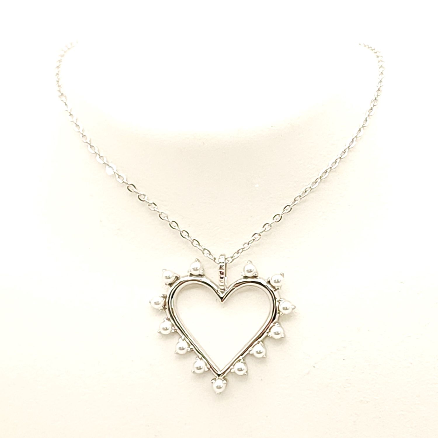 Sterling Silver Pearl Heart Pendant on Sterling Silver Chain- Size: 16-18" X 1.0mm