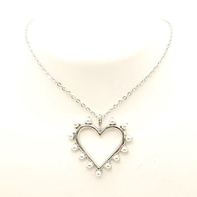 Sterling Silver Pearl Heart Pendant on Sterling Silver Chain- Size: 16-18" X 1.0mm