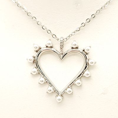 Sterling Silver Pearl Heart Pendant on Sterling Silver Chain- Size: 16-18" X 1.0mm