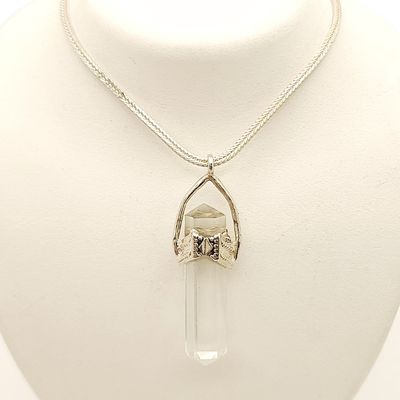 Sterling Silver Crystal Pendant on Sterling Silver Chain- Size: 20" X  1.5mm