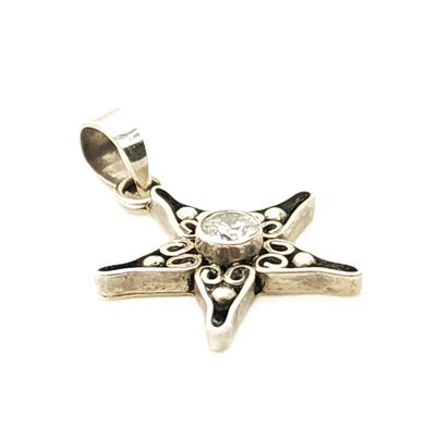 Sterling Silver Filigree Star Clear Stone Pendant