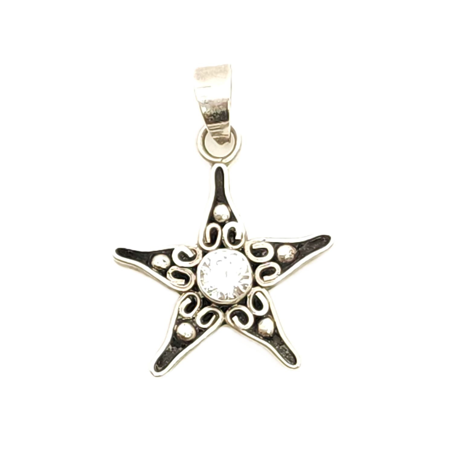 Sterling Silver Filigree Star Clear Stone Pendant