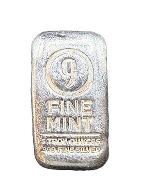 5 Oz 9Fine Mint Poured Silver Bar