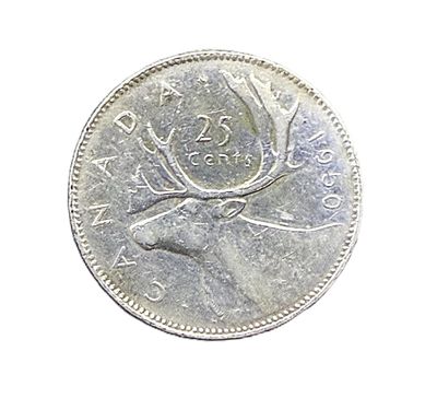 1950 Canada Silver 25 Cents King George VI Caribou Quarter