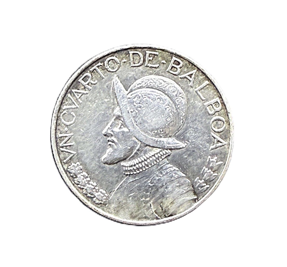 1947 Panama Silver 1/4 Cuarto de Balboa Vasco Nunez de Balboa Coin