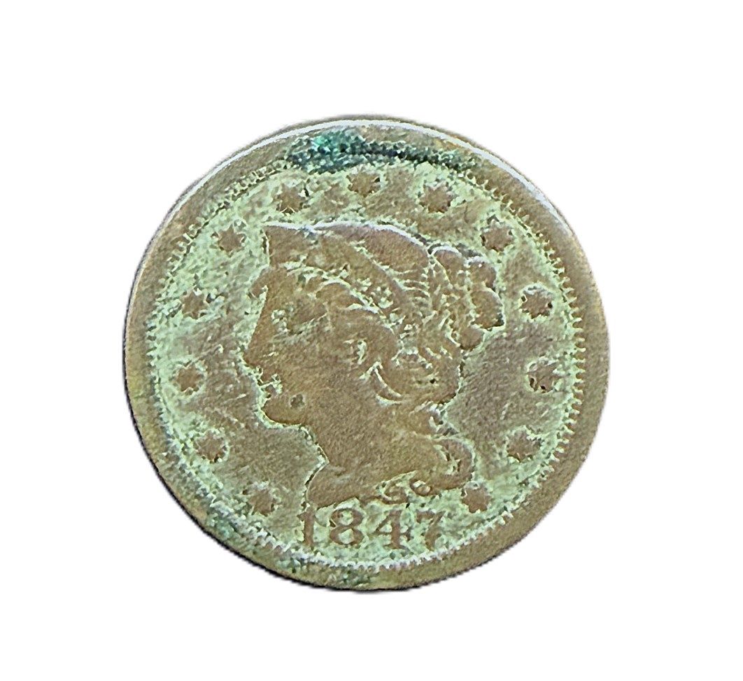 1847 US Braided Hair Large Cent Pre-Civil War Copper