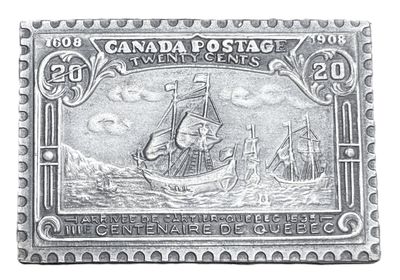 Canada 1908 20 Cents Arrival of Cartier at Quebec Stamp Replica – Jerry Parker .999 Fine Silver Bar