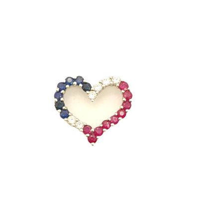14k White Gold Heart- Red, White &amp; Blue Stones- Charm/Pendant