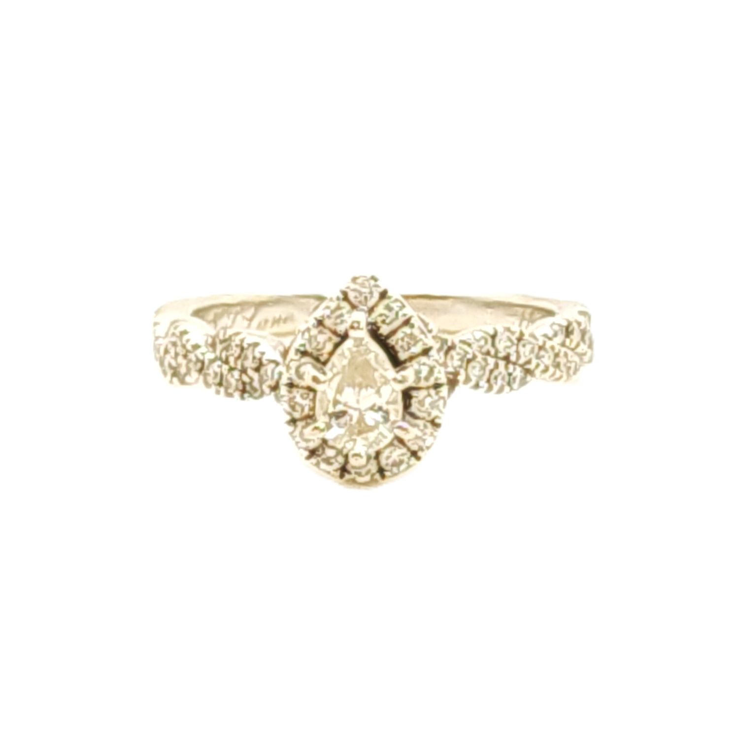 14k White Gold Pear Shape Halo Diamond Ring- Size: 7
