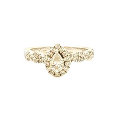 14k White Gold Pear Shape Halo Diamond Ring- Size: 7