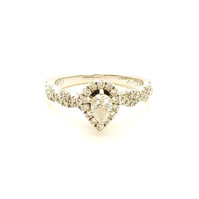 14k White Gold Pear Shape Halo Diamond Ring- Size: 7