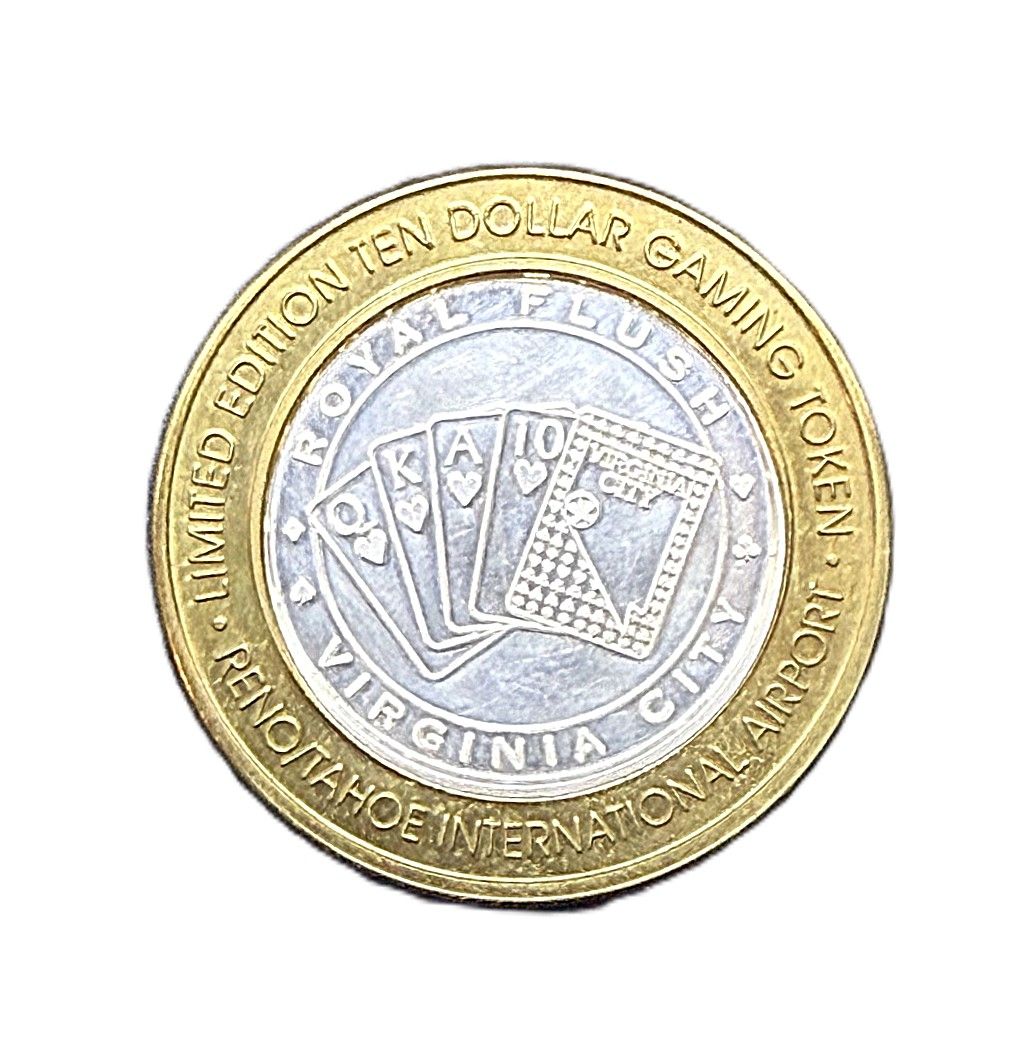 Reno/Tahoe International Airport Virginia City Royal Flush Limited Edition $10 Silver Strike Game Token
