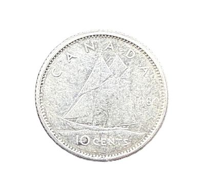 1960 Canada Silver 10 Cents Queen Elizabeth II Bluenose Dime