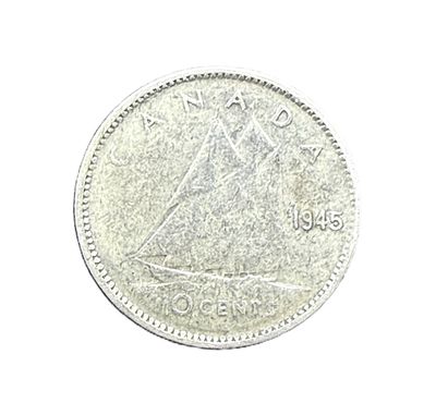 1945 Canada Silver 10 Cents King George VI Bluenose Dime