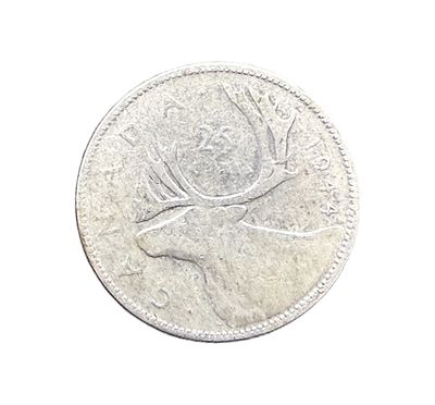 1944 Canada Silver 25 Cents - King George VI- Caribou Quarter