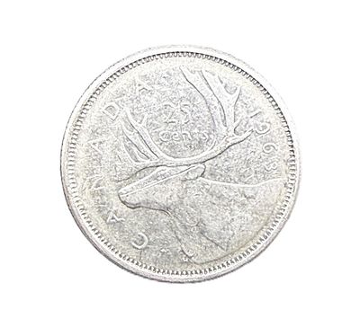 1963 Canada Silver  25 Cents-  Queen  Elizabeth II- Caribou Quarter