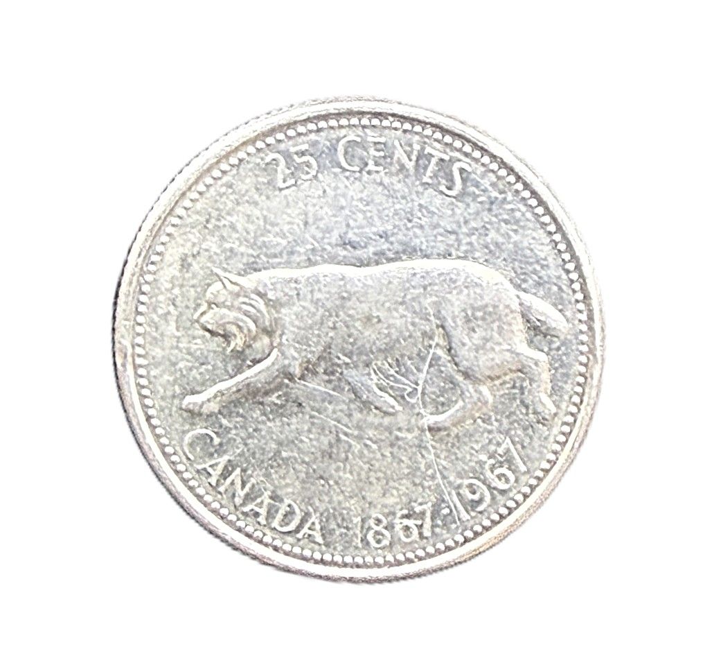 1967 Canada Bobcat Centennial Silver Quarter