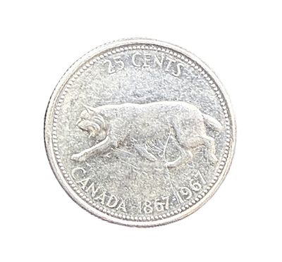 1967 Canada Silver 25 Cents Queen Elizabeth II Centennial Bobcat Quarter