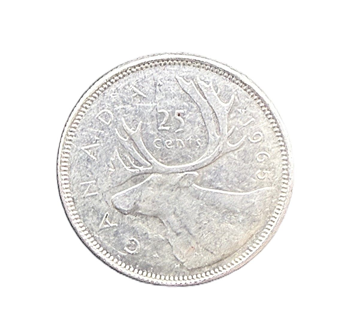 1965 Canada Silver Quarter 25 Cents Queen Elizabeth II Caribou