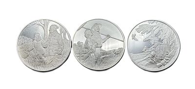 1974 Norman Rockwell Medallic Tribute to Robert Frost Sterling Silver Proof Medal Trio ("Going For Water", "The Pasture", &amp; "Dust Of Snow")