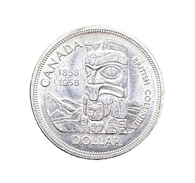 1958 Canada British Columbia Centennial Totem Pole Silver Dollar