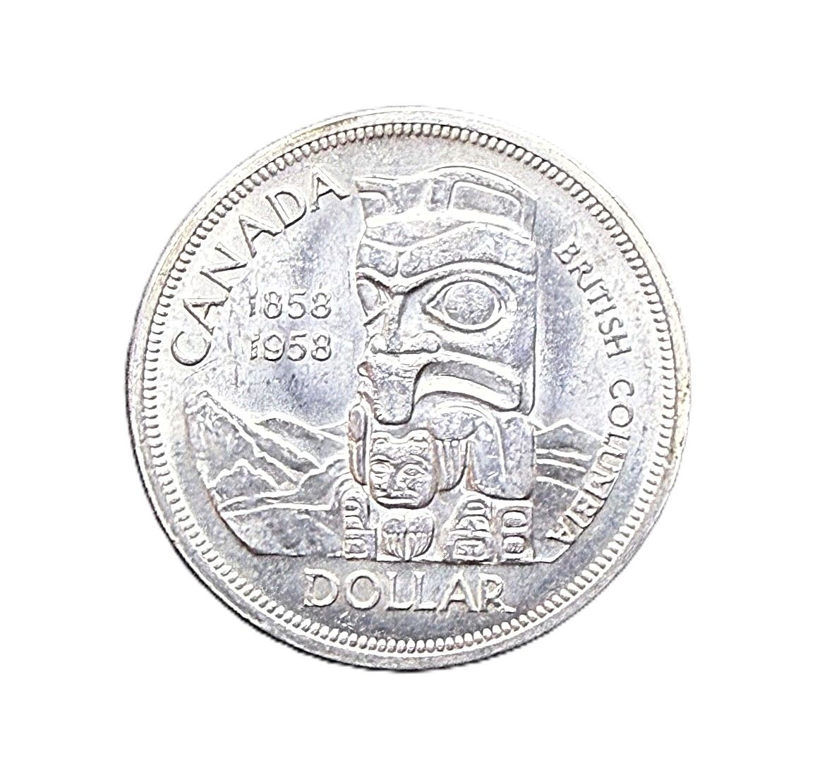 1958 Canada British Columbia Centennial Totem Pole Silver Dollar