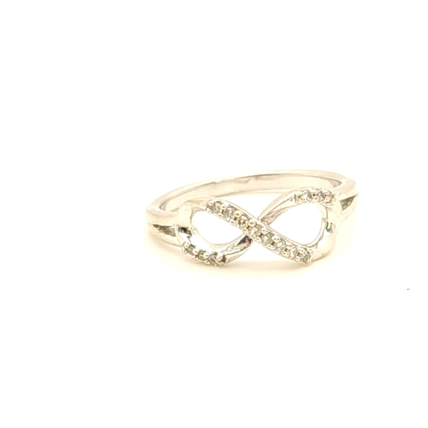 10k White Gold Infinity Diamond Ring- Size: 5.5
