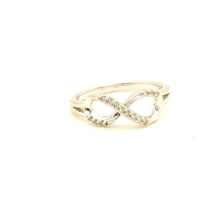 10k White Gold Infinity Diamond Ring- Size: 5.5