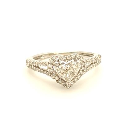 10k White Gold Diamond Heart Ring- Size: 5