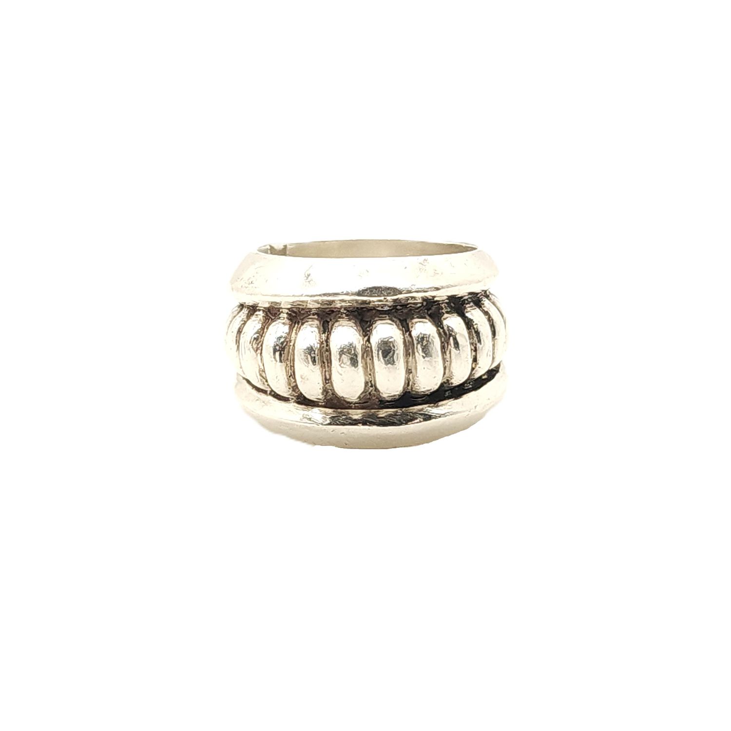 Sterling Silver Ribbed Barrel Ring- Size: 8
