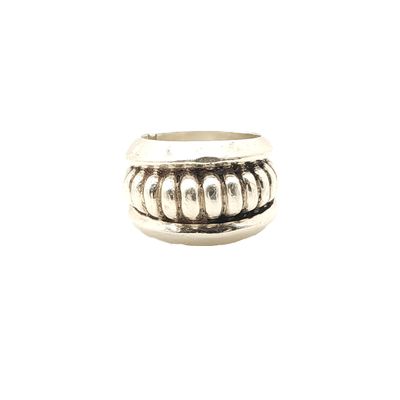 Sterling Silver Ribbed Barrel Ring- Size: 8