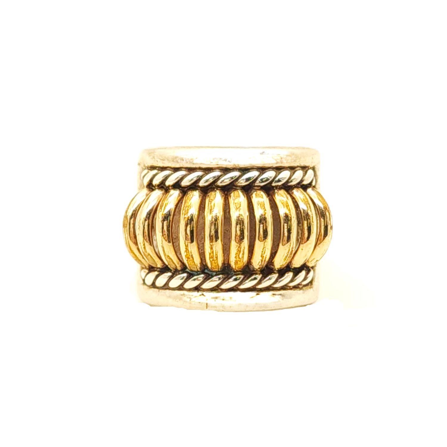 Sterling Silver &amp; Gold Overlay Ribbed Melon Thomas Charley Ring- Size: 7
