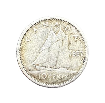 1957 Canada Silver 10 Cent Elizabeth II Bluenose Dime