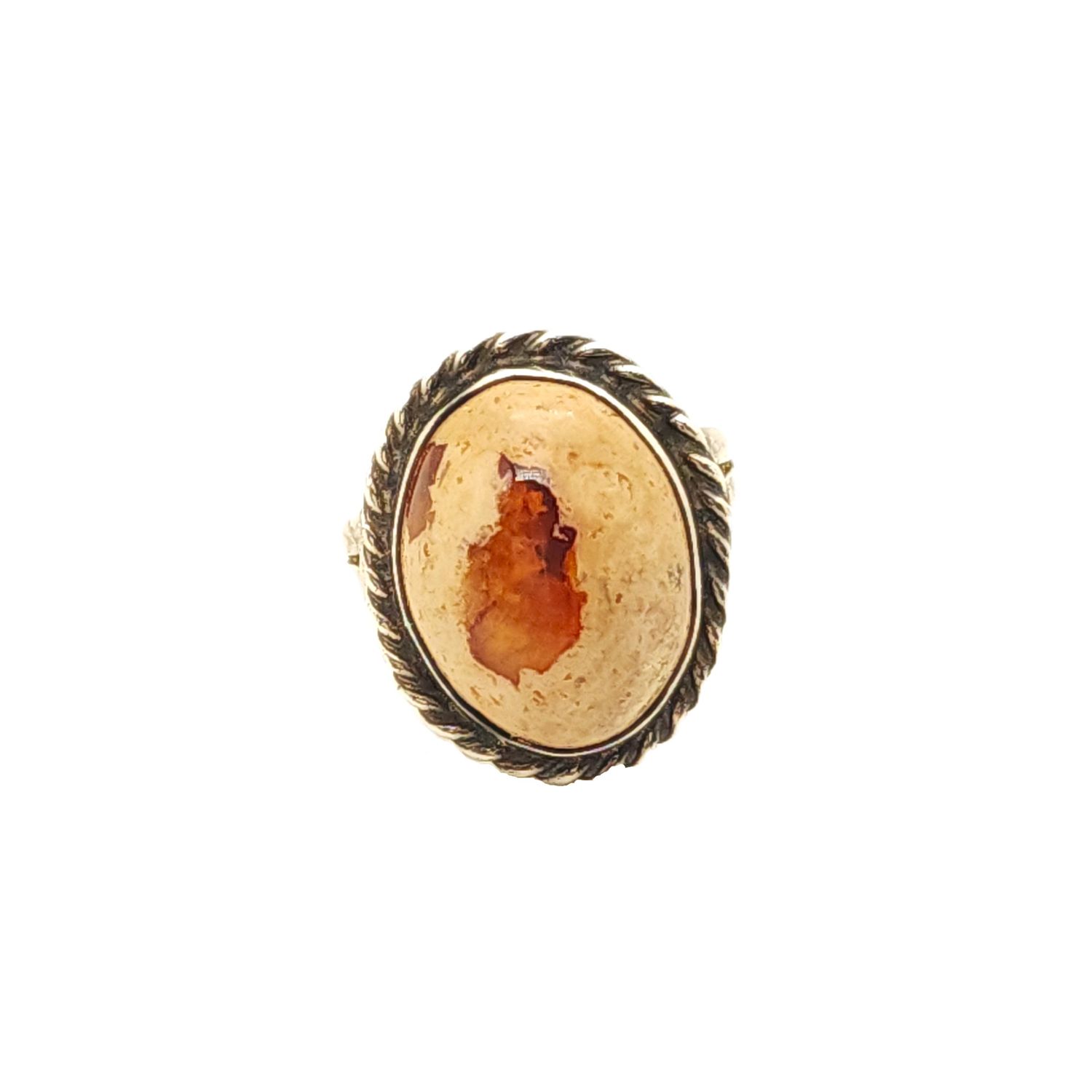 Sterling Silver Cantera Mexican Fire Opal Cabochon Ring- Size: 7