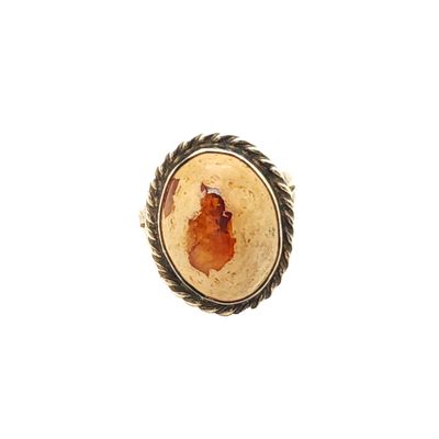 Sterling Silver Cantera Mexican Fire Opal Cabochon Ring- Size: 7