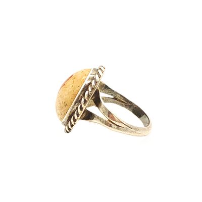 Sterling Silver Cantera Mexican Fire Opal Cabochon Ring- Size: 7