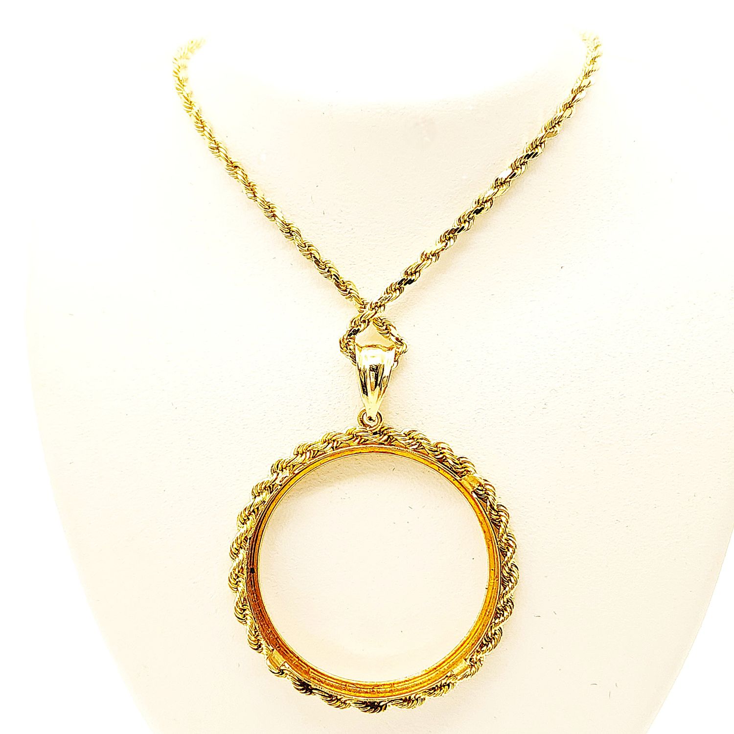 14k Gold Rope Chain &amp; 14k Gold Bezel- Size: 20" X 1.9mm