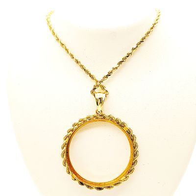 14k Gold Rope Chain &amp; 14k Gold Bezel- Size: 20" X 1.9mm