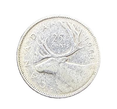 1951 Canada George VI Silver 25 Cents Caribou Quarter