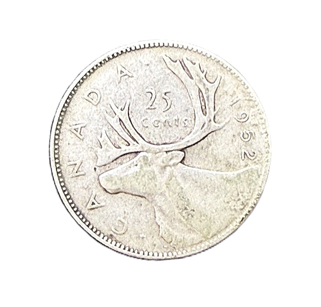 1952 Canada Silver 25 Cents King George VI Quarter Coin