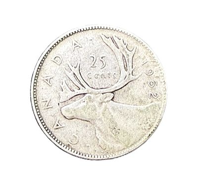 1952 Canada Silver 25 Cents King George VI Quarter Coin