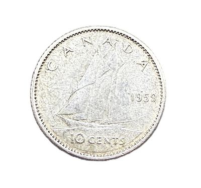 1959 Canada Silver 10 Cents Elizabeth II Bluenose Schooner Dime