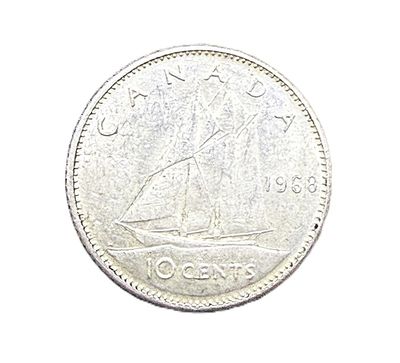 1968 Canadian 10 Cent Silver Dime Bluenose Schooner