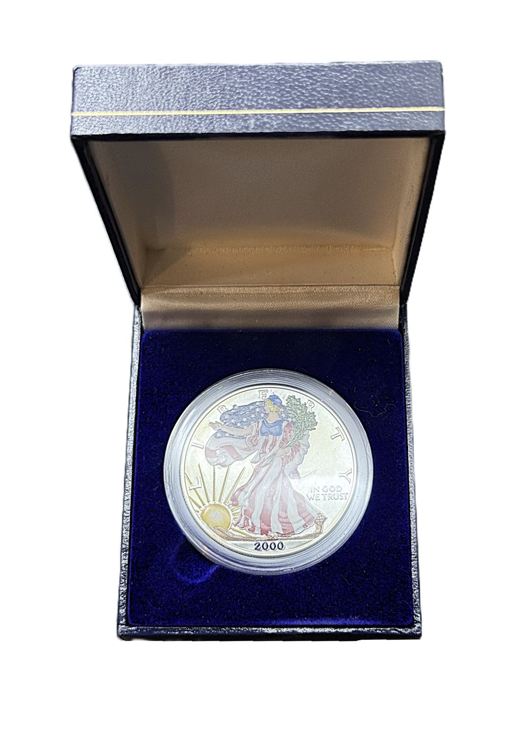 2000 Colorized American Silver Eagle 1 oz – Millennium Flag Liberty with Box &amp; COA