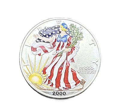 2000 Colorized American Silver Eagle 1 oz – Millennium Flag Liberty with Box &amp; COA