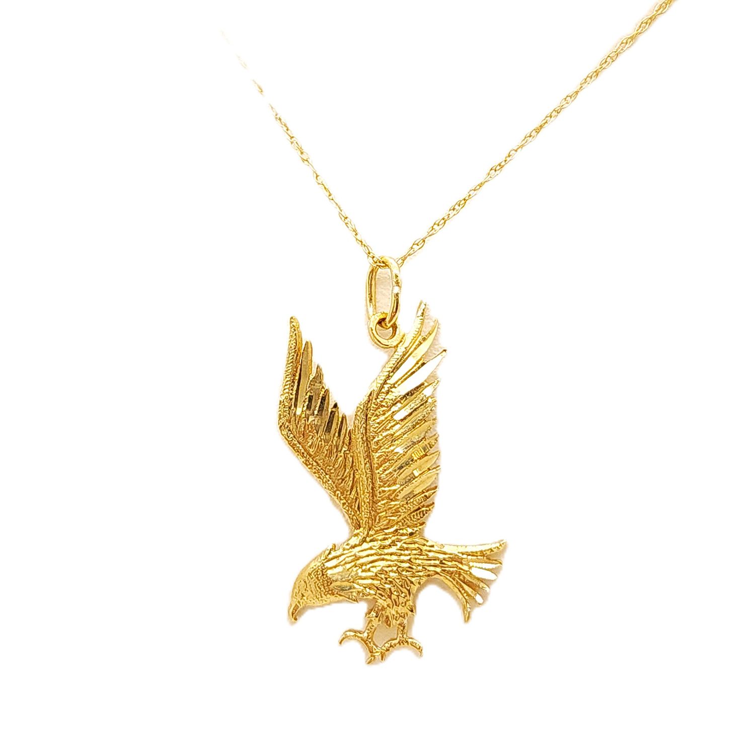 14k Gold Eagle Pendant on 14k Gold Chain- Size: 18" X 0.75mm