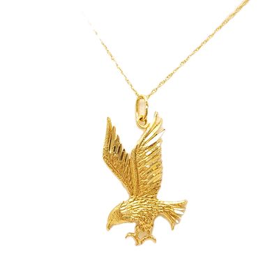 14k Gold Eagle Pendant on 14k Gold Chain- Size: 18" X 0.75mm