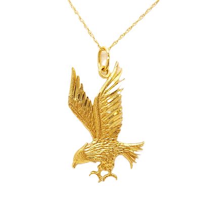 14k Gold Eagle Pendant on 14k Gold Chain- Size: 18" X 0.75mm
