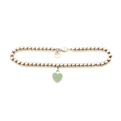 Sterling Silver T&amp;Co Green Heart Bracelet- Size: 7.5"
